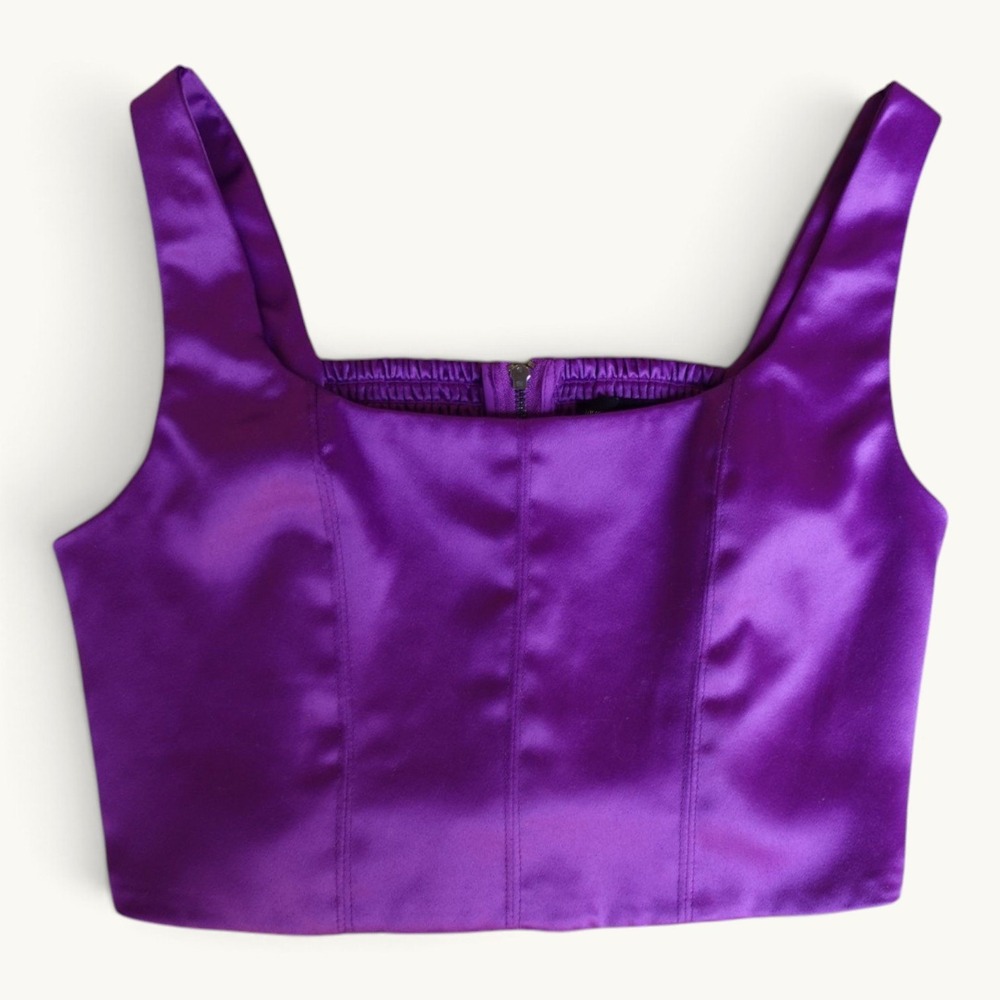House of Harlow 1960‎ Purple Satin Corset Crop Top Smocked Back Size S